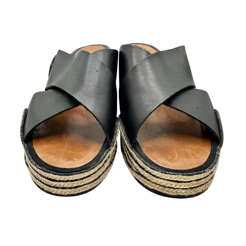 Casteller Espana | Women | Leather Cross Strap Espadrille Heeled Slides | 10.5